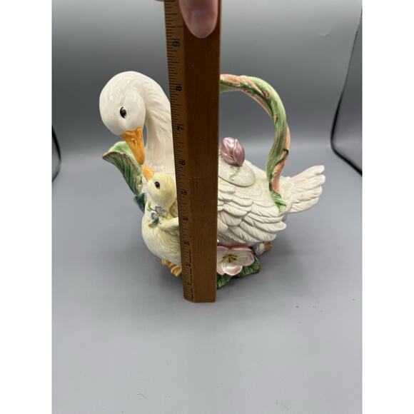Fitz & Floyd Classics Duck Goose Teapot Mother & Baby Floral Ceramic 10” - Picture 9 of 9